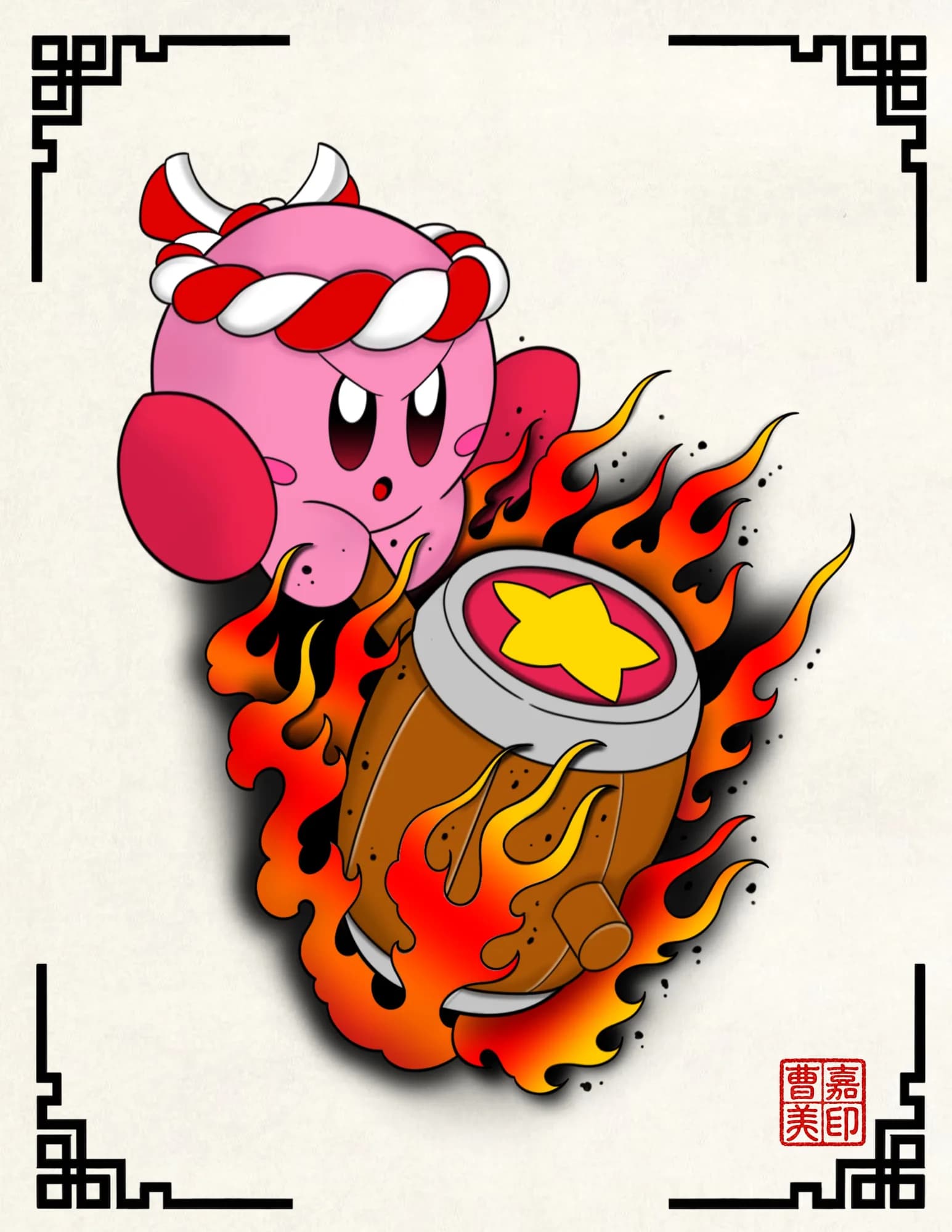 Kirby festival fury print by Vancouver tattoo artist Kamy Cao.