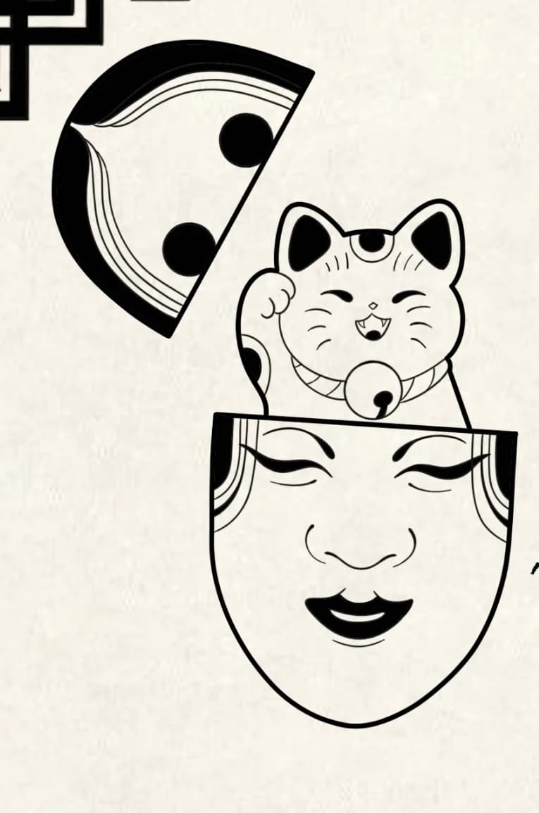 Blackwork ornamental lucky noh flash design by Kamy Cao, available to tattoo in Vancouver.