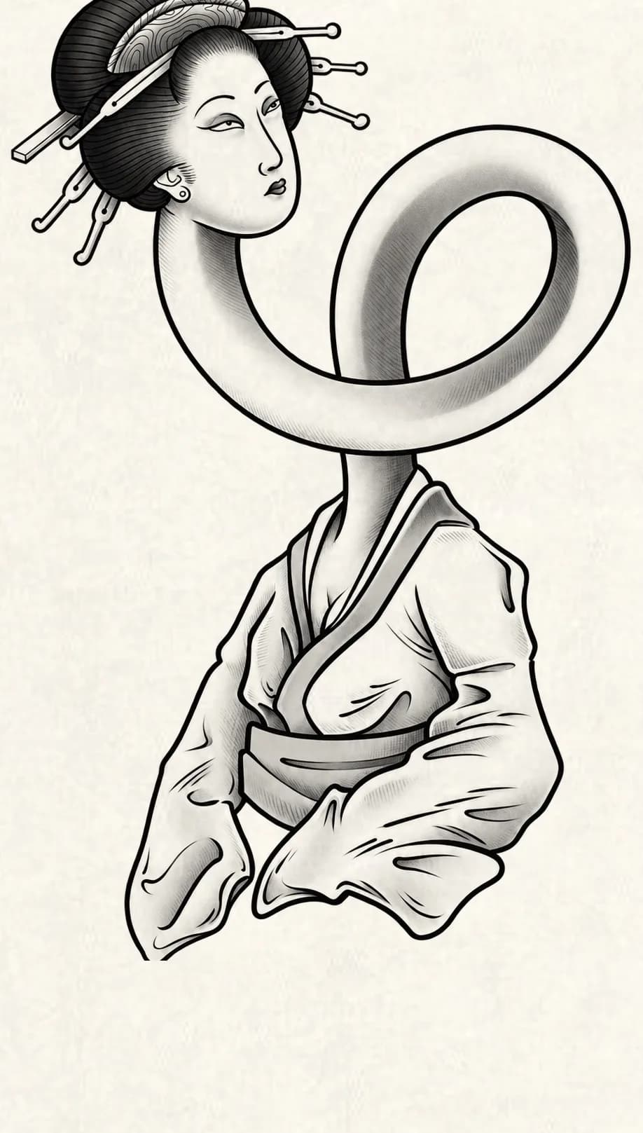 Japanese rokurokubi flash design by Kamy Cao, available to tattoo in Vancouver.